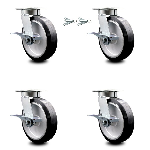 Service Caster 8 Inch Kingpinless Rubber on Aluminum Wheel Caster Brakes 2 Swivel Locks, 4PK SCC-KP30S820-RAR-SLB-BSL-2-SLB-2 - main